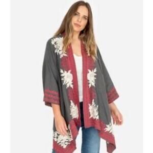 Johnny Was Camille Draped Navy Blue Floral Open Cardigan Duster Medium Boho